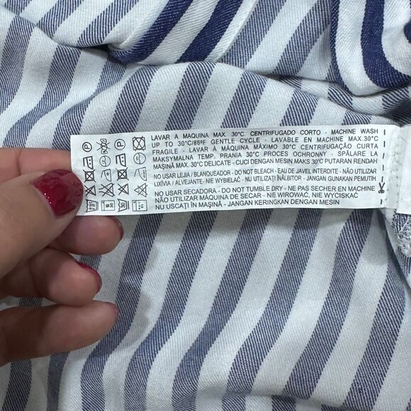 Zara Basic Womens Striped Button Down Blouse Size Small Preppy Crest Embroidered - Picture 12 of 13